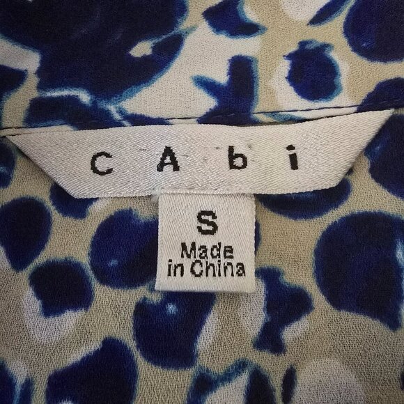 WOMENS CABI SHIRT DRESS BUTTON FRONT NAVY CREAM PATTERN LONG SLEEVE SIZE SMALL - Picture 5 of 8